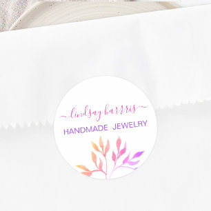 Sticker Rond Bijoutier Feuilles Aquarelle
