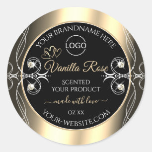 Sticker Rond Bijoux de luxe Noir Or Décor Produit Logo Étiquett