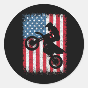 Sticker Rond Bike Motocross Biker Drapeau américain 4 juillet G