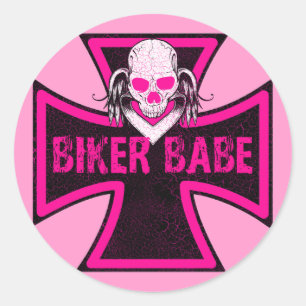 STICKER ROND BIKER BABE