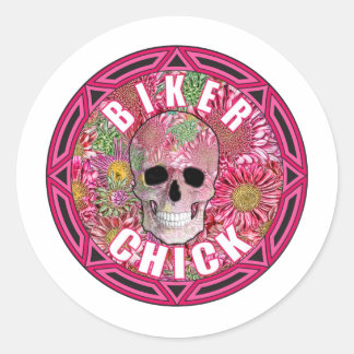 Sticker Rond Biker Chick 001