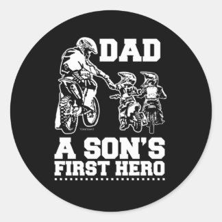 Sticker Rond Biker Dad Father Two Sons Children Motocross Gift