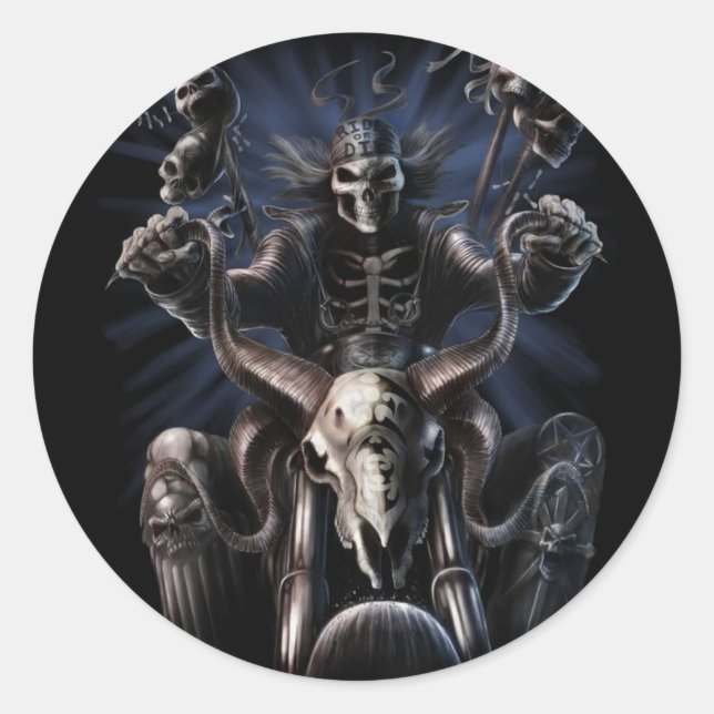 Sticker Rond Biker Skeleton (Devant)
