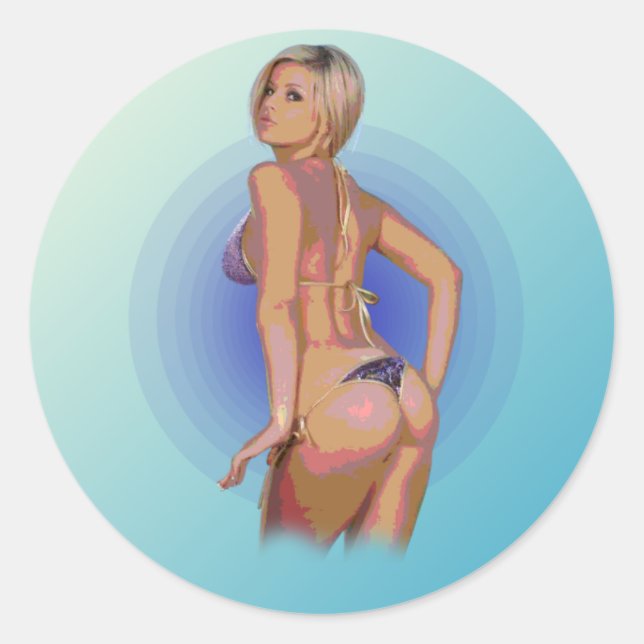 STICKER ROND BIKINI BABE. (Devant)