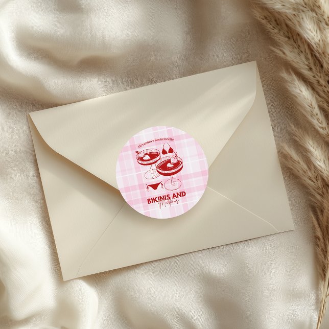 Sticker Rond Bikinis Et Martinis Bachelorette (Créateur téléchargé)