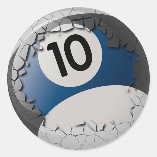 Sticker Rond Billard éclatant de coquille fissurée 10 balle (Devant)