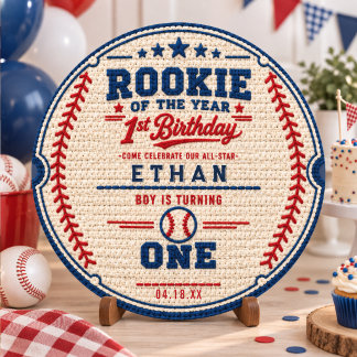 Sticker Rond Billet de baseball au crochet pour 1er anniversair