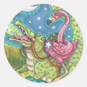 STICKER ROND BILLETS EN FLAMANT ROSE ROSE COULEUR SOMMÉ TOUT AU