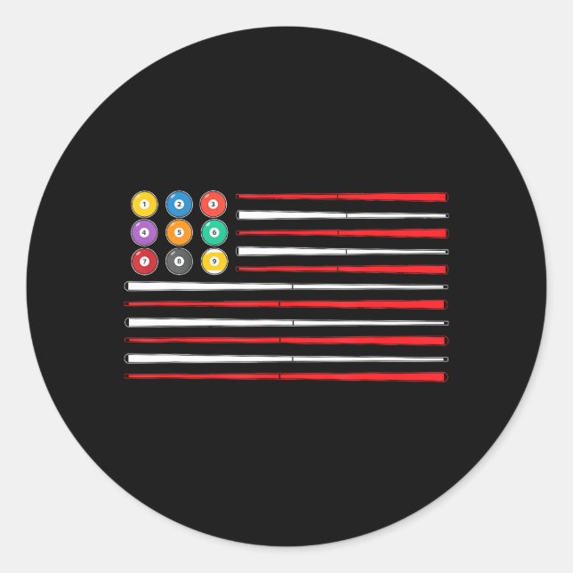 Sticker Rond Billiard American Flag Cue Pool Balls Billiard (Devant)
