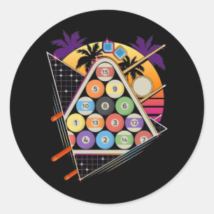 Sticker Rond Billiard Vaporwave 80s 90s Snooker Pool Player