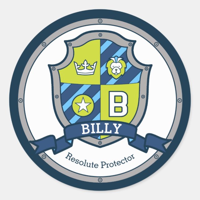 Sticker Rond Billy lettre B nom signifiant heraldry shield kids (Devant)