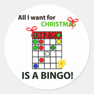 Sticker Rond BINGO Je veux un bingo pour Noël