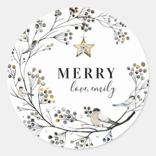 Sticker rond bio pour Noël d'oiseau