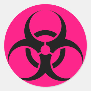 Sticker Rond Bio risque ou rose de avertissement de symbole de