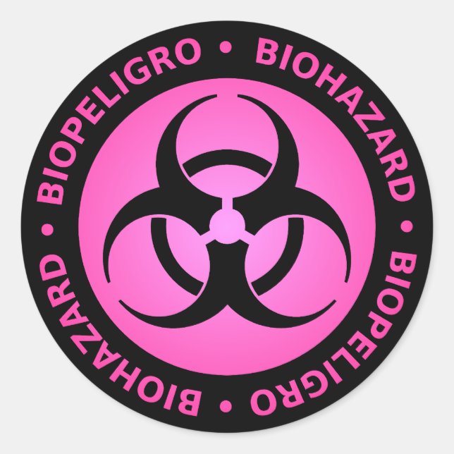 Sticker Rond Biodangerosité rose (Devant)