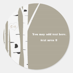 Sticker Rond Birch Tree rustique Carved Coeur Taupe Favoriser