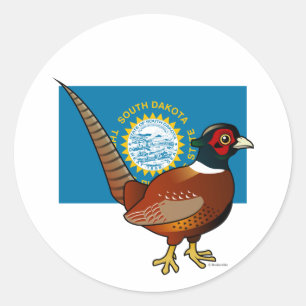 Sticker Rond Birdable d'État du Dakota du Sud : faisan commun