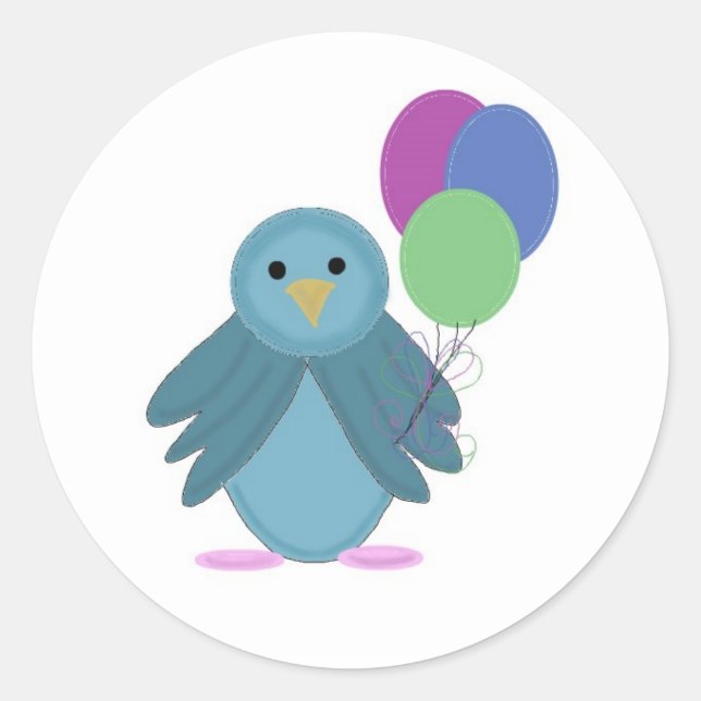 Sticker Rond Birdie avec ballons d'anniversaire (Devant)