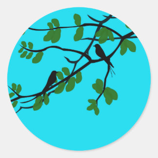 Sticker Rond Birds_feuilles_tree_blue_design