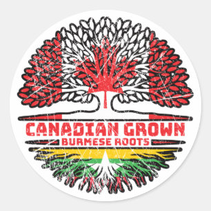 Sticker Rond Birmanie Birmanie Canadian Canada Arbre Drapeau de