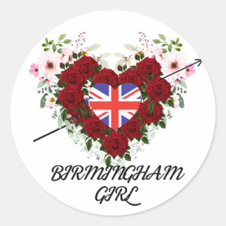 Sticker Rond Birmingham Girl Rose floral avec flèche