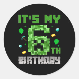Sticker Rond Birthday Boy Shirt C'est My 6th Birthday Video Gam