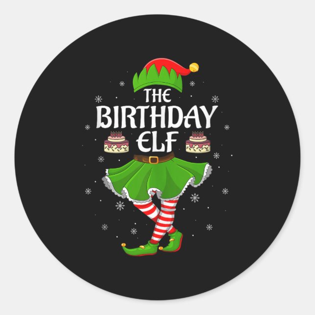 Sticker Rond Birthday Elf Christmas Family Girls Women Elf Squa (Devant)