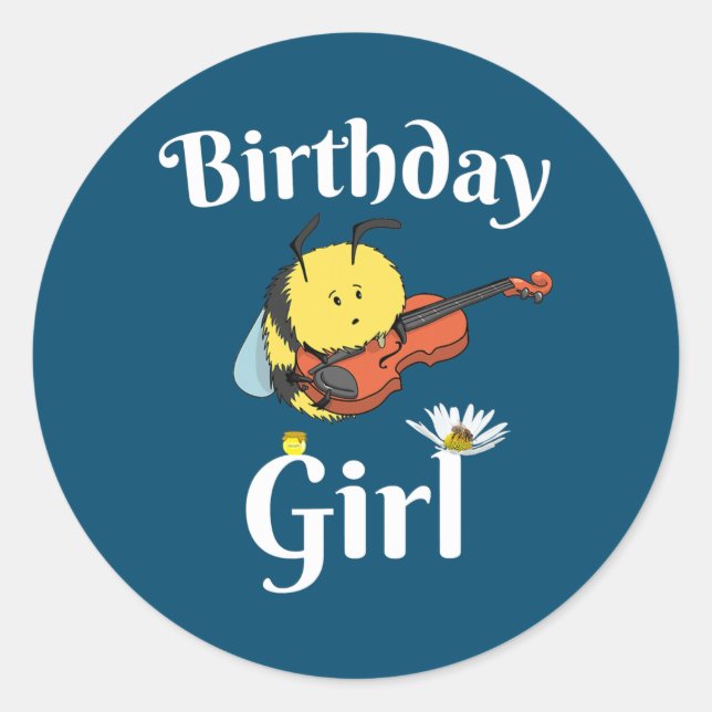 Sticker Rond Birthday Girl Cute Music Violon apiculteur (Devant)