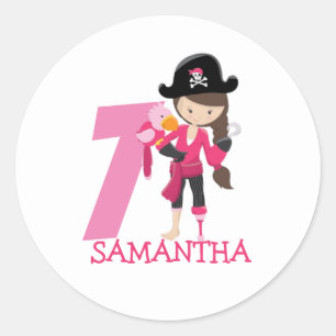 Sticker Rond Birthday GIRL Pirate 7e