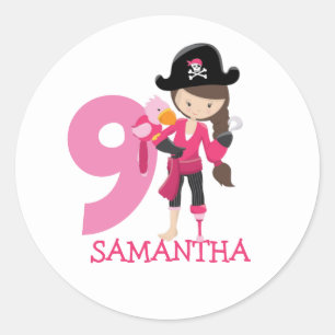 Sticker Rond Birthday GIRL Pirate 9e