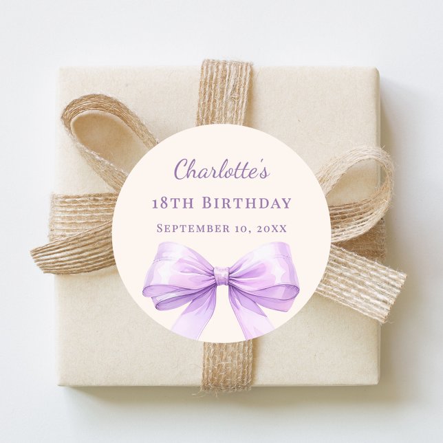 Sticker Rond Birthday lavender bow ivory (Créateur téléchargé)