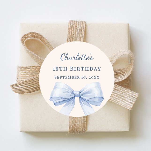 Sticker Rond Birthday light blue bow ivory (Créateur téléchargé)