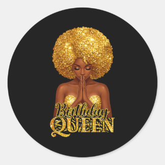 Sticker Rond Birthday queen praying woman afro curly black girl