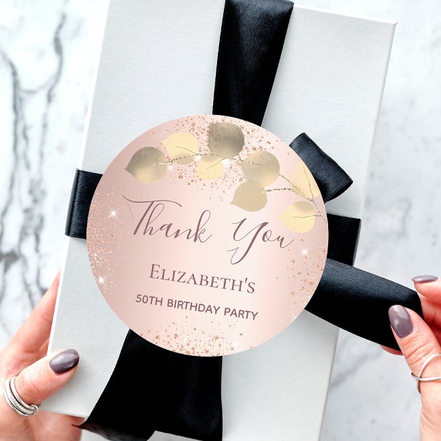 Sticker Rond Birthday rose gold eucalyptus glitter thank you (Créateur téléchargé)