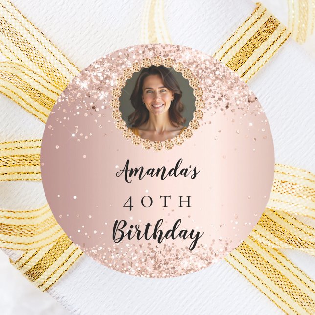 Sticker Rond Birthday rose gold photo diamonds (Créateur téléchargé)