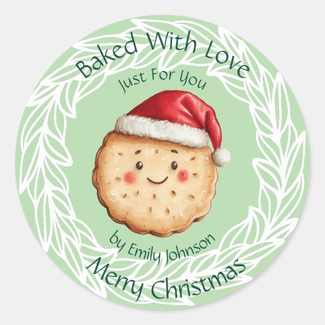 Sticker Rond Biscuit de Noël mignon cuit avec amour  (Devant)