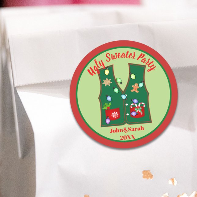 Sticker Rond biscuit en pain d'épice affreux fête de Noël (gingerbread cookie ugly christmas sweater party classic round sticker)