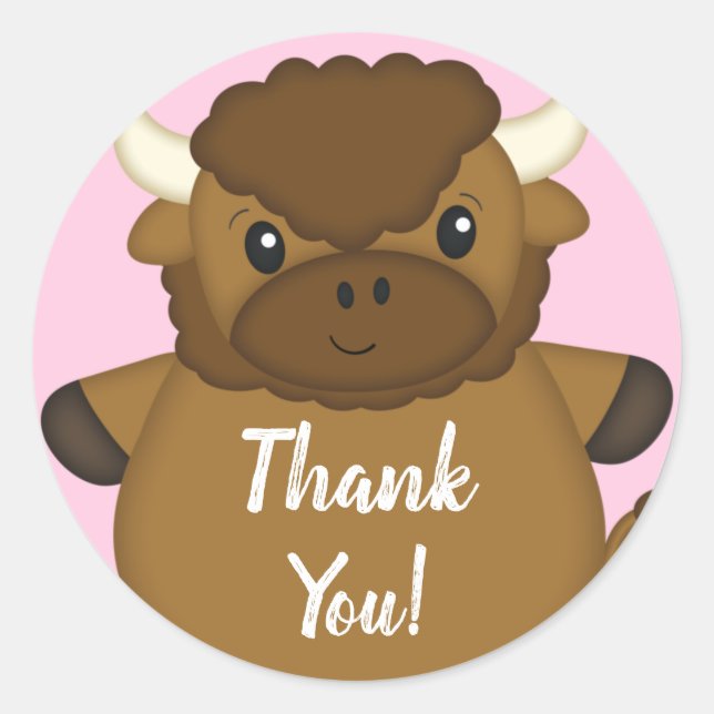 Sticker Rond Bison Baby shower Buffalo rose (Devant)