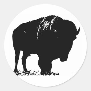 Sticker Rond Bison de bison noir et blanc Pop Art