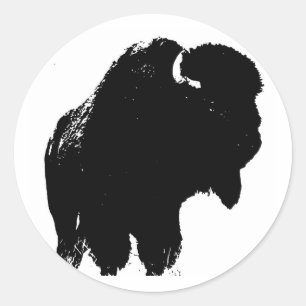 Sticker Rond Bison de bison noir et blanc Pop Art