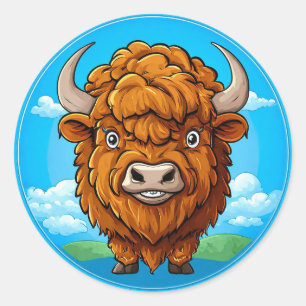 Sticker Rond Bison de dessin animé mignon