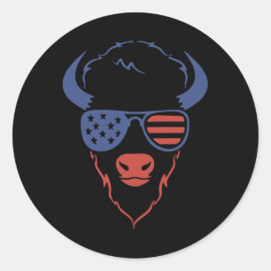 Sticker Rond Bison patriotique 4 juillet Drapeau américain des