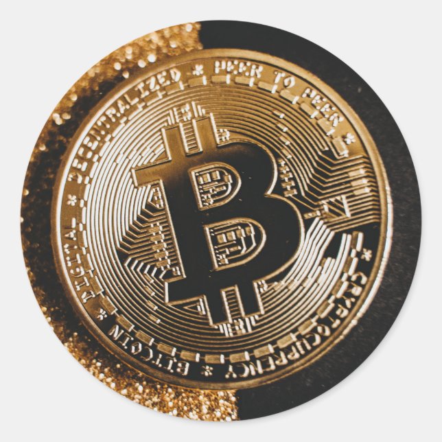 Sticker Rond Bitcoin Cryptomonnaie Chic Black Gold Parties scin (Devant)