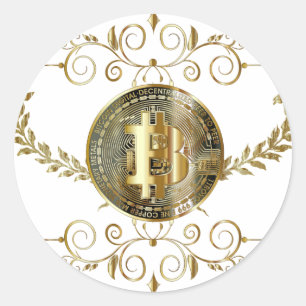 Sticker Rond Bitcoin Gold Coin Crypto argent blanc