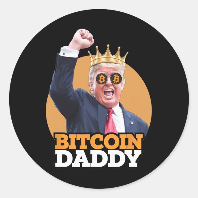 Sticker Rond Bitcoin mignon papa Trump Crypto King argent volut (Devant)