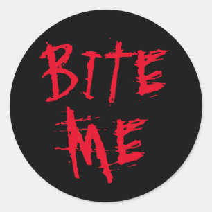 Sticker Rond Bite me rouge sang typographie drôle fête d'Hallow