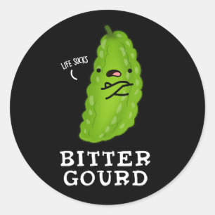 Sticker Rond Bitter Gourd Funny Veggie Pun Dark BG