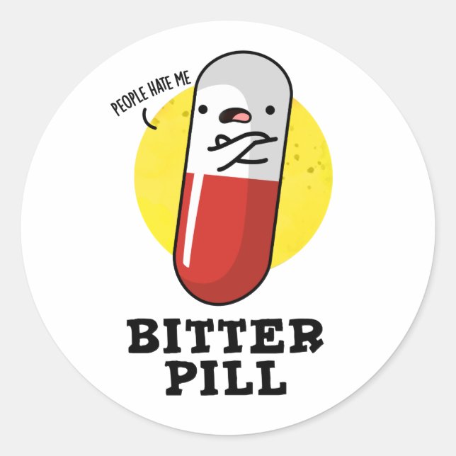 Sticker Rond Bitter Pill Funky Medicine Pun (Devant)