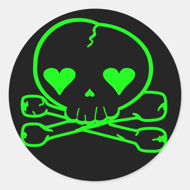 Sticker Rond Bizarre crâne Goth Kawaii Style NOIR VERT (Devant)