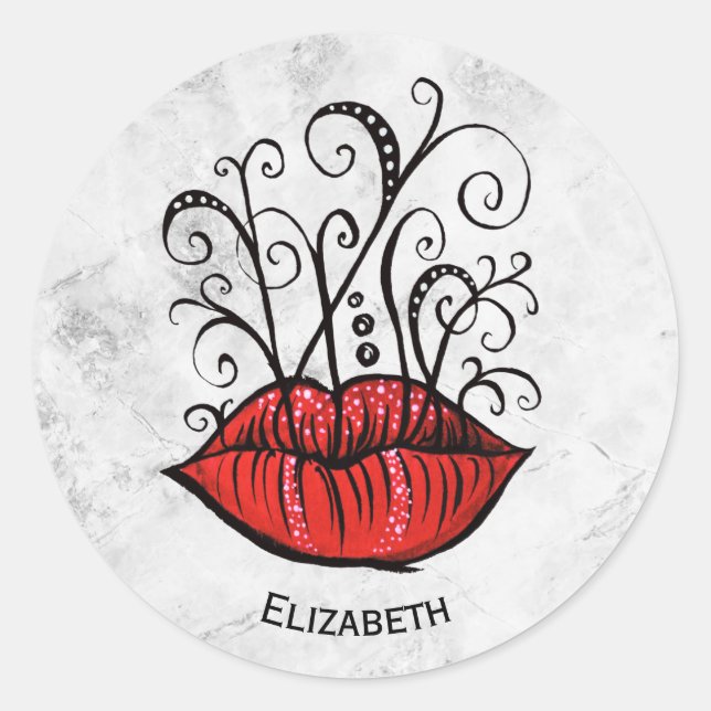 Sticker Rond Bizarre Gothique Lèvres Tatouage Nom Oddity (Devant)